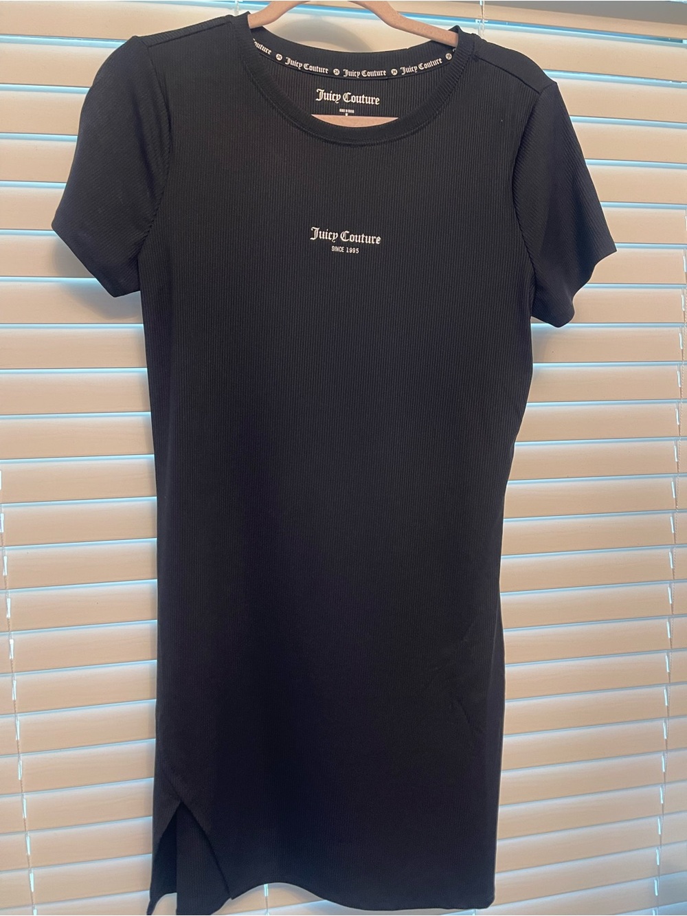 Juicy Couture Black Ribbed Logo t-shirt dress with side split